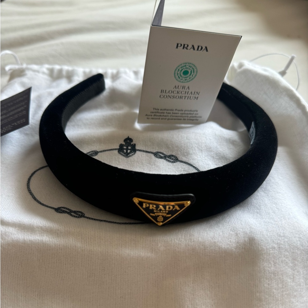 NWT Prada Black Velvet Logo Headband